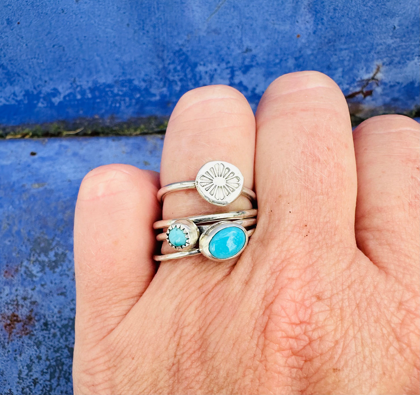 Turquoise Hammered Stacker Ring Sz 10