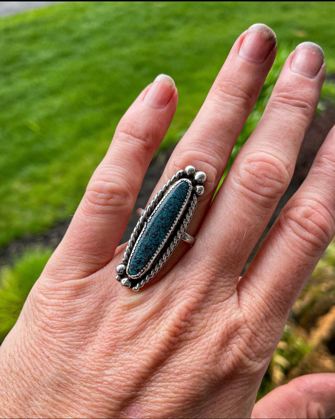 Hubei Turquoise Stone Sterling Silver Ring (Size 7.25)