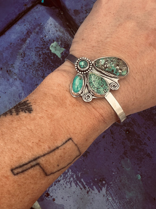 Golden Hills and Natural Peacock Mountain Turquoise Cuff