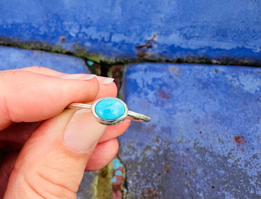 Turquoise Hammered Stacker Ring Sz 9