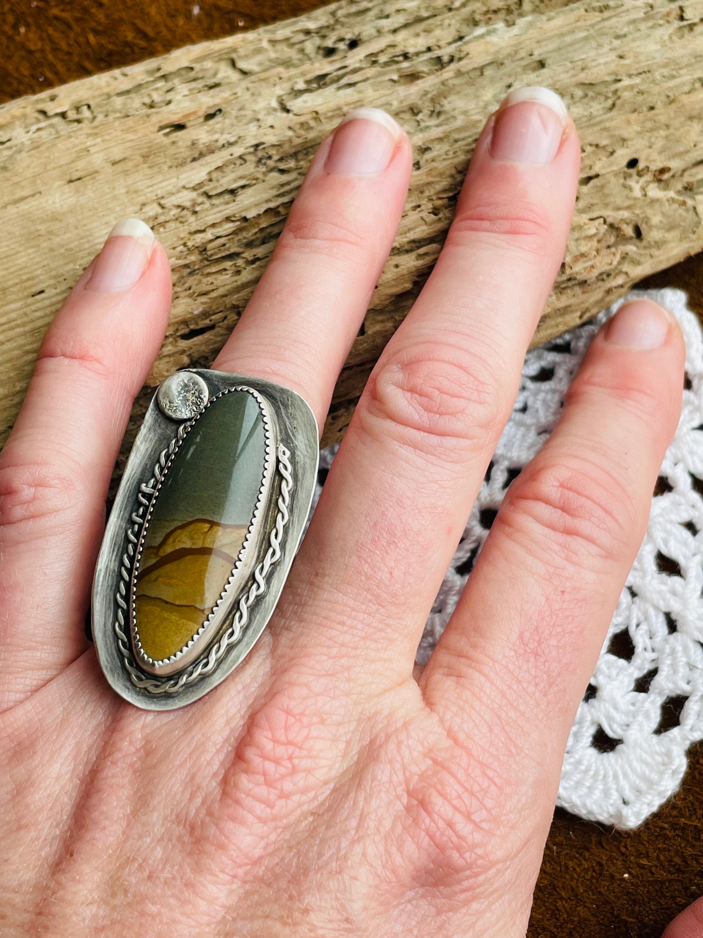 Sterling Silver Ring set with Landscape Jasper (Size 7)