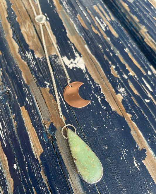 Chrysoprase and Copper moon adjustable lariat